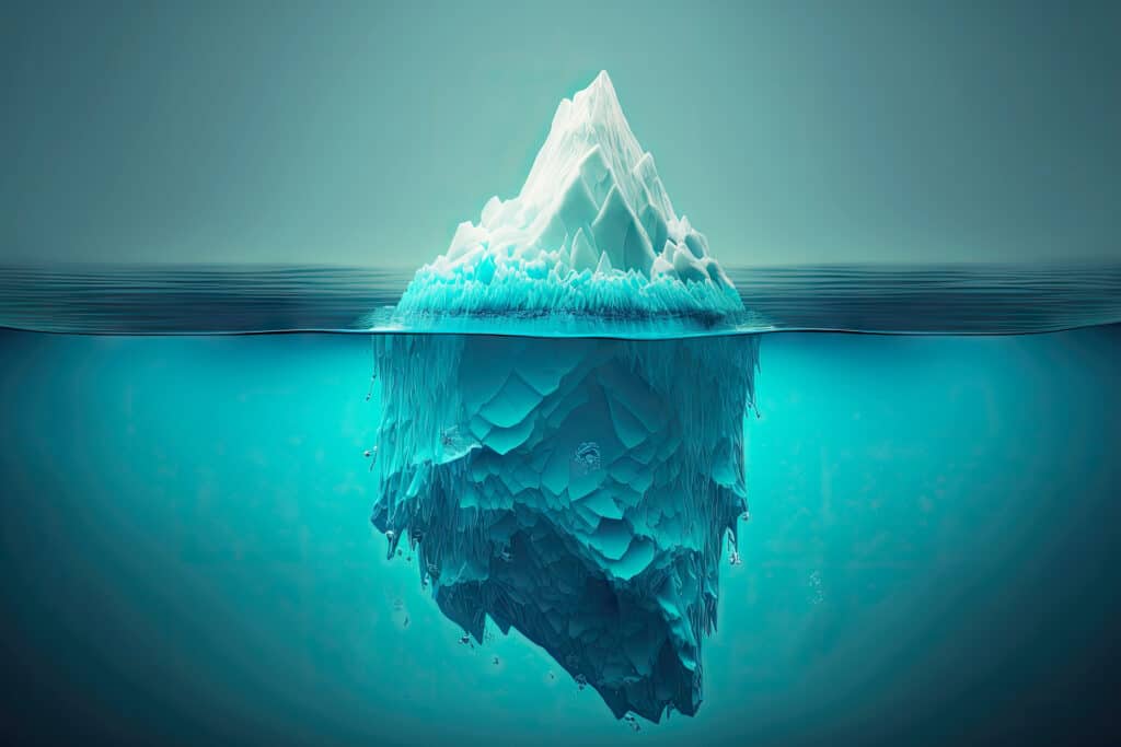 Stock Photo of a Lonely floating iceberg in thickness of salt water
